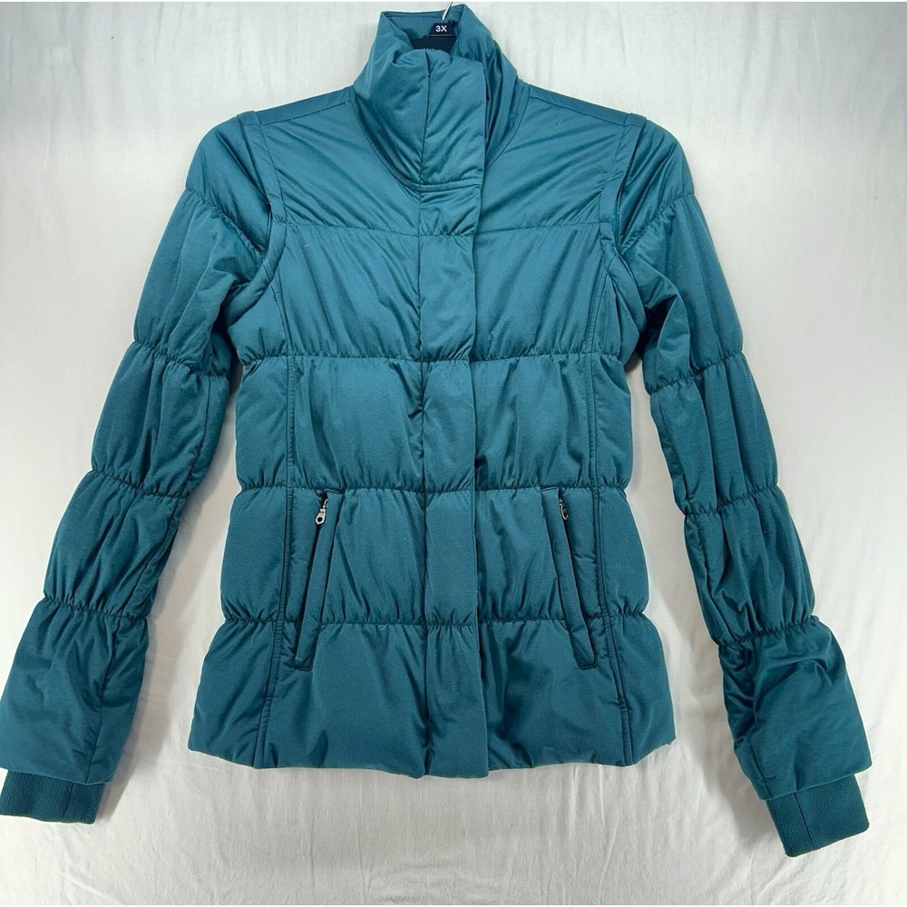 Athleta Limber Convertible Removable Sleeves Puffer Jacket Vest Green Womens XS